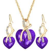 Rhinestone Zinc Alloy Jewelry Set, earring & necklace, with Glass, Heart, gold color plated, for woman & faceted & with rhinestone Approx 21 Inch 