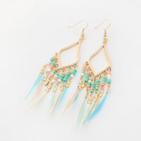 Fashion Feather Earring , Zinc Alloy, with Seedbead & Feather, gold color plated, for woman 