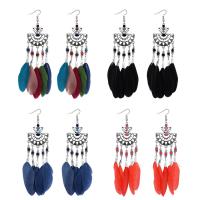 Fashion Tassel Earring, Zinc Alloy, with Feather, silver color plated, for woman & enamel 
