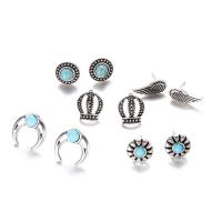 Turquoise Zinc Alloy Earring, with turquoise, silver color plated, for woman & blacken 11mm, 10mm 15mm 