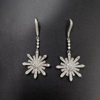 Brass Drop Earring, Flower, platinum plated, micro pave cubic zirconia & for woman 