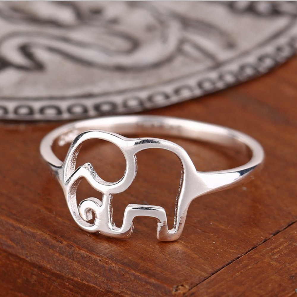 Brass Finger Ring, Elephant, silver color plated, for woman & hollow, Sold By PC
