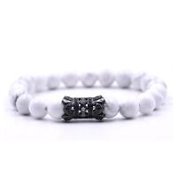 Gemstone Bracelet, with Elastic Thread & Brass, plumbum black color plated, natural & Unisex & micro pave cubic zirconia, 8mm Approx 7.5 Inch 