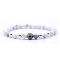 Gemstone Bracelet, with Elastic Thread & Brass, silver color plated, natural & Unisex & micro pave cubic zirconia, 6mm Approx 7.5 Inch 