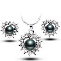 Zinc Alloy Jewelry Set, Stud Earring & necklace, with Freshwater Pearl, platinum plated, ball chain & for woman & with rhinestone Approx 18 Inch 