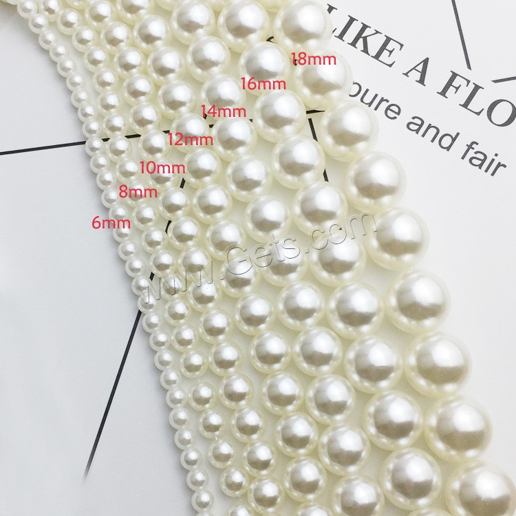 ABS perla de los granos de plástico, Perlas de plástico ABS, BeCharmed perla, barniz de secado al horno, agujero:aproximado 0.5mm, longitud:aproximado 40 Inch, Vendido por Sarta