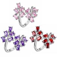 Латунное кольцо с стразами, Латунь, Листок, покрытый платиной, Женский & со стразами, Много цветов для выбора, размер:8, продается PC
