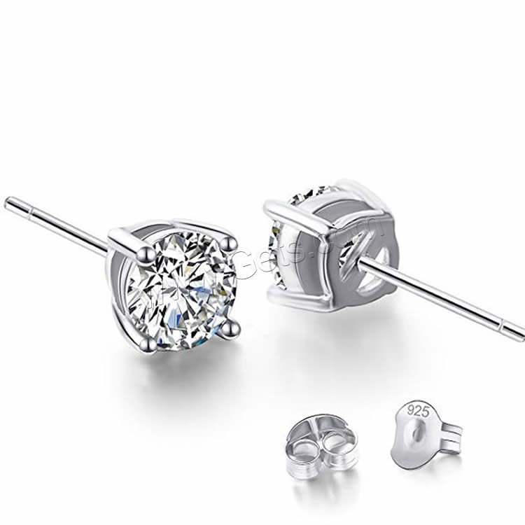 Sterling Silver Stud Earring, 925 Sterling Silver, different size for choice & for woman & with cubic zirconia, Sold By Pair