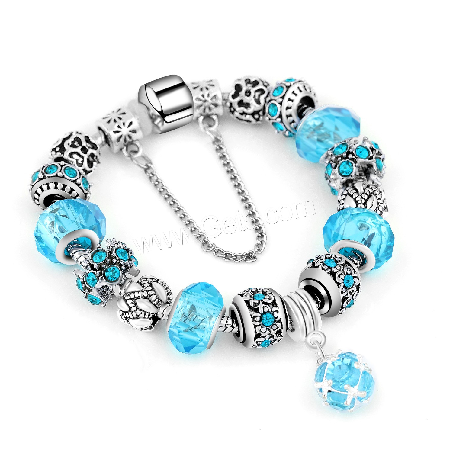 Zinc Alloy European Bracelet, with brass chain & Crystal, plated, With Pendant & different length for choice & snake chain & for woman & faceted & with rhinestone, more colors for choice, Sold By Strand