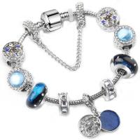 Zinc Alloy European Bracelet, with Crystal & Lampwork & Brass, platinum color plated, With Pendant & snake chain & for woman & enamel & faceted & with rhinestone 