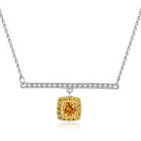 Cubic Zircon Micro Pave Brass Necklace, with 50mm extender chain,  Square, platinum plated, oval chain & micro pave cubic zirconia & for woman, nickel, lead & cadmium free Approx 15.7/Strand 