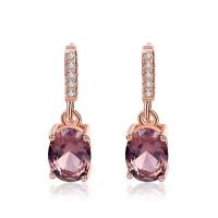 Brass Drop Earring, with Morganite, real rose gold plated, micro pave cubic zirconia & for woman, nickel, lead & cadmium free 