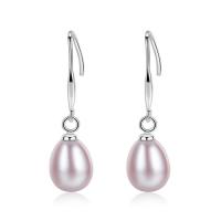 Freshwater Pearl Brass Earring, with Freshwater Pearl, Oval, platinum plated, for woman nickel, lead & cadmium free 