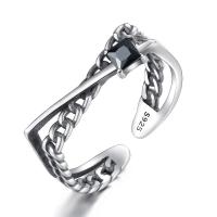 Thailand Sterling Silver Finger Ring, adjustable & for woman & with cubic zirconia & blacken, 5mm, US Ring 