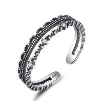 Thailand Sterling Silver Finger Ring, adjustable & micro pave cubic zirconia & for woman & blacken, 4mm, US Ring 