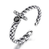 Thailand Sterling Silver Finger Ring, adjustable & micro pave cubic zirconia & for woman & blacken US Ring 
