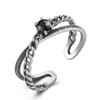 Thailand Sterling Silver Finger Ring, adjustable & for woman & with cubic zirconia & blacken, 4mm, US Ring 