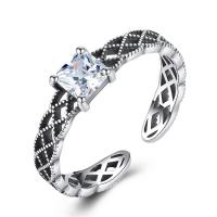 Thailand Sterling Silver Finger Ring, adjustable & for woman & with cubic zirconia & blacken, 4mm, US Ring 