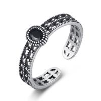 Thailand Sterling Silver Finger Ring, adjustable & for woman & with cubic zirconia & blacken, 6mm, US Ring 