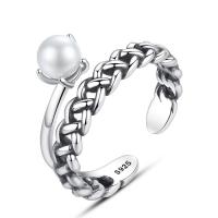 Thailand Sterling Silver Cuff Finger Ring, with Freshwater Pearl, adjustable & for woman & blacken, 5mm, US Ring 
