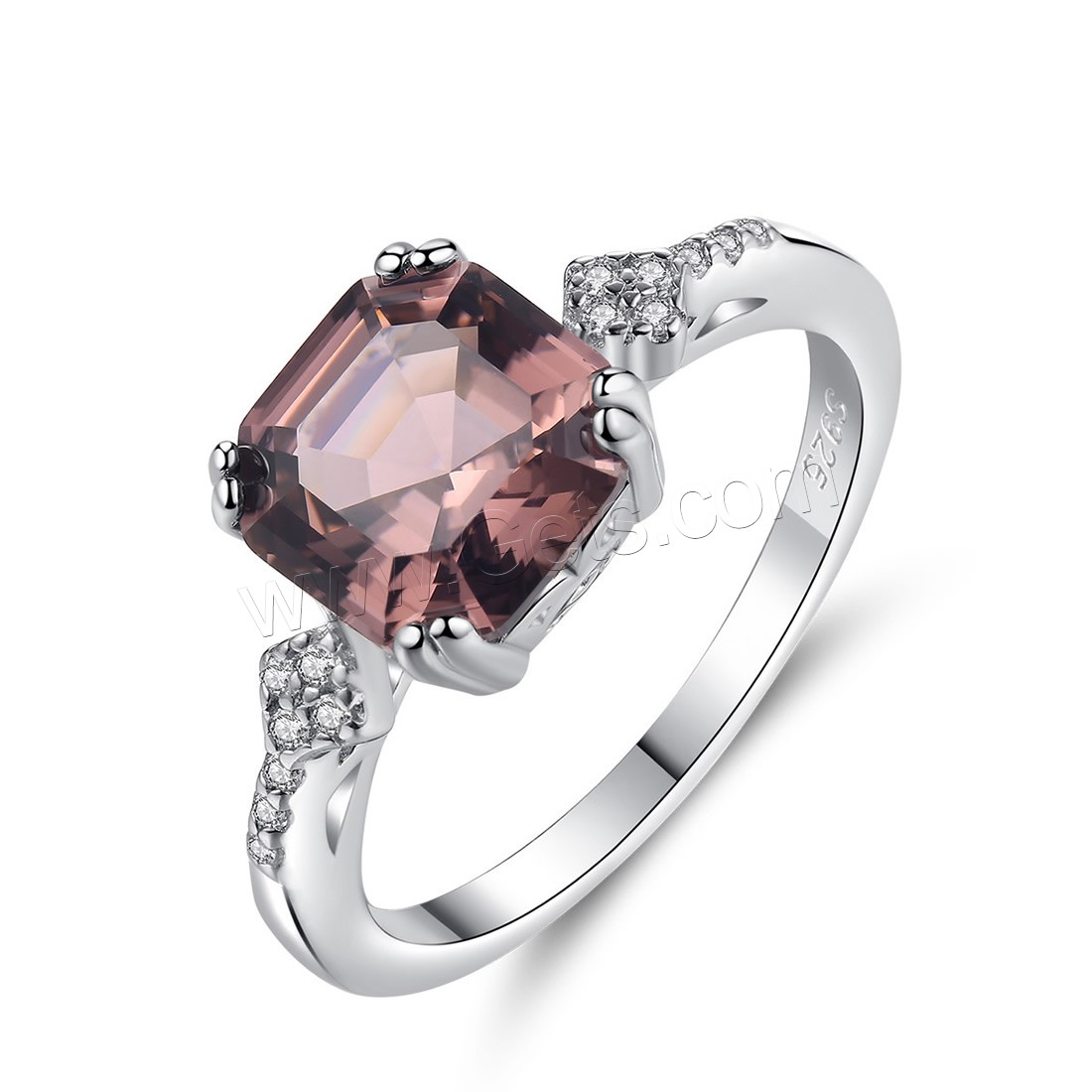 Brass Finger Ring, with Morganite, platinum plated, different size for choice & micro pave cubic zirconia & for woman & faceted, nickel, lead & cadmium free, 8mm, Sold By PC