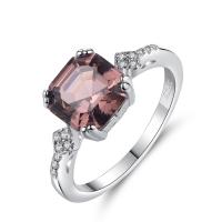 Brass Finger Ring, with Morganite, platinum plated & micro pave cubic zirconia & for woman & faceted, nickel, lead & cadmium free, 8mm 
