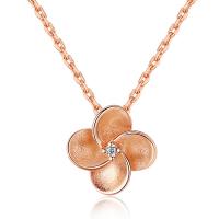 Brass Cubic Zirconia Necklace, with 50mm extender chain, Flower, real rose gold plated, oval chain & for woman & with cubic zirconia, nickel, lead & cadmium free Approx 15.7 Inch 