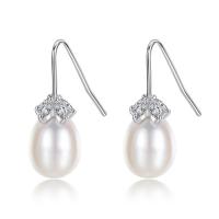 Freshwater Pearl Brass Earring, with Freshwater Pearl, Oval, platinum plated, micro pave cubic zirconia & for woman nickel, lead & cadmium free 