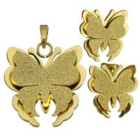 Parures de bijoux en acier inoxydable, pendentif & boucle d'oreille, papillon, Placage de couleur d'or, pour femme & poudre d'étoile  Environ Vendu par fixé