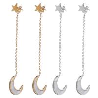 Stainless Steel Drop Earring, with White Shell, Moon and Star, plated, for woman 