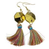 Stainless Steel Tassel Earring, with Nylon Cord, gold color plated, for woman & faceted, 82mm 