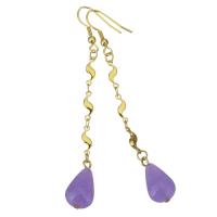 Stainless Steel Drop Earring, with Amethyst, Teardrop, gold color plated, for woman, 80mm 