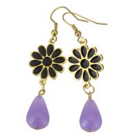 Stainless Steel Drop Earring, with Amethyst & Resin, Teardrop, gold color plated, for woman, 62mm 