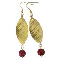 Stainless Steel Drop Earring, with Dyed Jade, Horse Eye, gold color plated, for woman, 80mm 