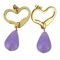 Stainless Steel Drop Earring, with Amethyst, Heart, gold color plated, for woman, 34mm 