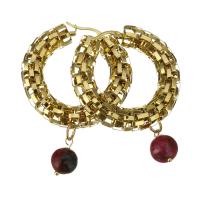 Stainless Steel Hoop Earring, with Dyed Jade, gold color plated, for woman  