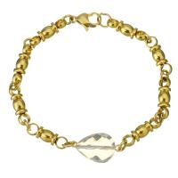 Stainless Steel Bracelet, with Crystal, Teardrop, gold color plated, for woman & faceted  Approx 8 Inch 
