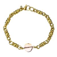 Stainless Steel Bracelet, with Crystal, Flat Round, gold color plated, for woman & faceted  Approx 8 Inch 