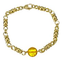 Edelstahl Armband, mit Gelbquarz Perlen, rund, goldfarben plattiert, für Frau, 18x12mm, 20x6mm, Länge:ca. 8 ZollInch, verkauft von Strang