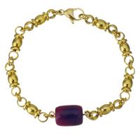 Stainless Steel Bracelet, with Amethyst, gold color plated, for woman  Approx 8 Inch 