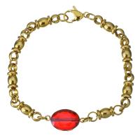 Stainless Steel Bracelet, with Crystal, Flat Oval, gold color plated, for woman & faceted  Approx 8 Inch 