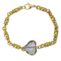 Stainless Steel Bracelet, with Crystal, Heart, gold color plated, for woman & faceted  Approx 8 Inch 