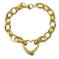Stainless Steel Chain Bracelets, Heart, gold color plated, oval chain & for woman 10mm Approx 8 Inch 