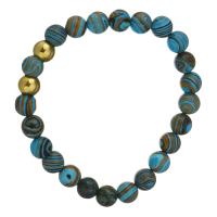 Malachite Bracelet, with Stainless Steel, gold color plated, for woman, 8mm Approx 7 Inch 
