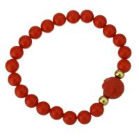 Synthetic Coral Bracelet, with Stainless Steel, gold color plated, for woman 8mm Approx 7 Inch 