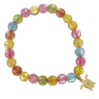 Quartz Bracelet, with Stainless Steel, Turtle, gold color plated, charm bracelet & for woman & with rhinestone & crackle 8mm Approx 7 Inch 