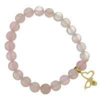 Rose Quartz Bracelet, with Stainless Steel, Butterfly, gold color plated, charm bracelet & for woman & with rhinestone 8mm Approx 7 Inch 