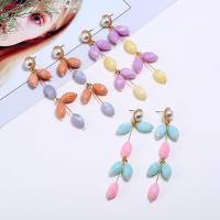 Zinc Alloy Drop Earring, with Resin & Plastic Pearl, gold color plated, for woman 