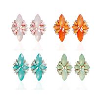 Zinc Alloy Stud Earring, with Resin, gold color plated, for woman & faceted & with rhinestone 