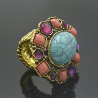 Zinc Alloy Finger Ring, with Glass Gemstone, gold color plated, elastic & for woman & faceted & with rhinestone US Ring 